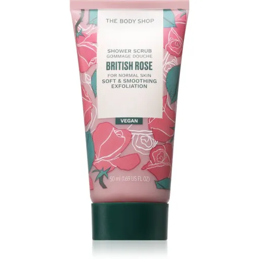 The Body Shop British Rose Shower Scrub exfoliant delicat pentru corp cu aromă de trandafiri 50 ml