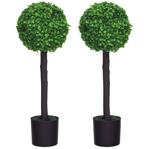 HOMCOM Set de 2 plante mingi de bux artificial cu trunchi si ghiveci inclus - inaltime 60 cm | Aosom Romania