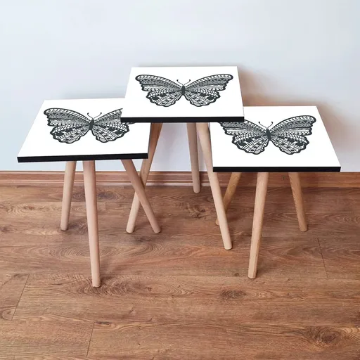 Set masute 3 piese, Hanah Home, 3Shp12, Alb / Antracit