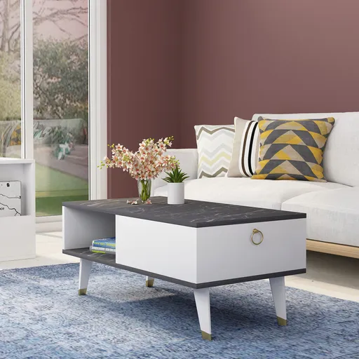 Masuta de cafea, Hanah Home, Delux, 90x42.4x45 cm, Alb/Negru