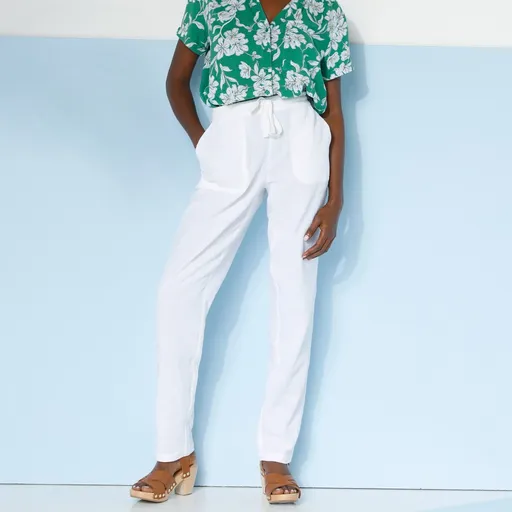 Pantaloni drepți, aerisiți, din bumbac și in