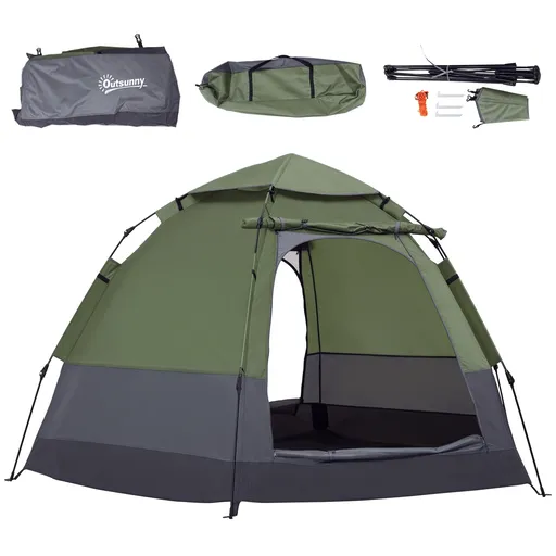 Outsunny Cort pop-up cort de camping 3-4 pers. cort cupolă impermeabilizat ușor ventilat ușor de montat 2 uși mari dim. 2,6L x 2,6l x 1,5H m fibră de