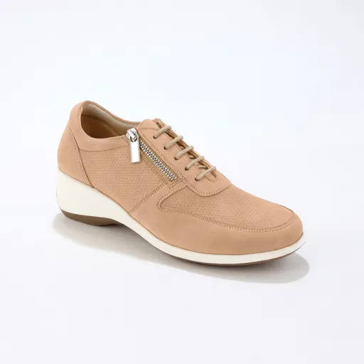 Adidași din piele cu fermoar, cu talpă tip pană