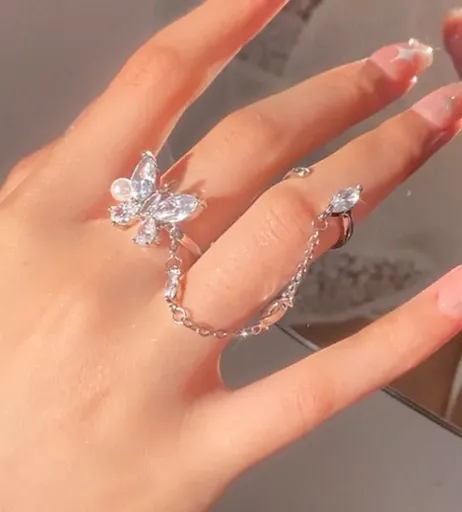 Inel Argintiu pentru Poze Fluture si Cristale - 33365020