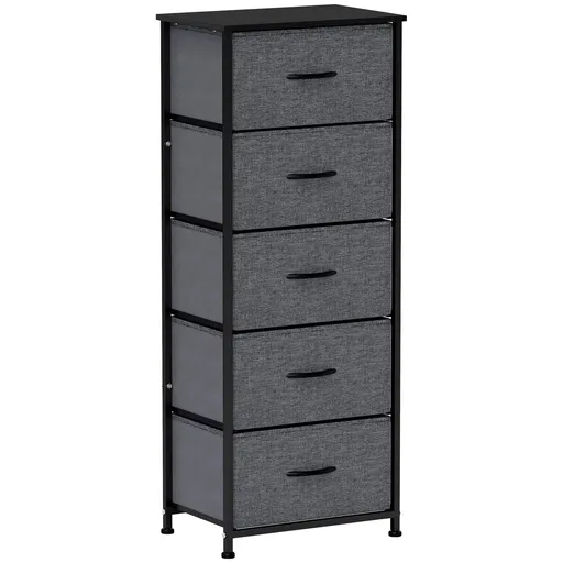 HOMCOM Comodă 5 sertare mobilier de depozitare sertar din material pliabil - structură din oțel negru - 45 x 30 x 116 cm gri închis | Aosom Romania