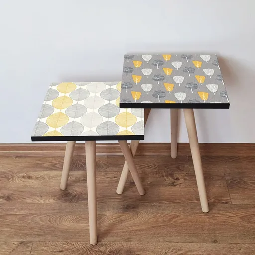 Set masute 2 piese, Hanah Home, 2Shp442, Gri / Alb / Galben