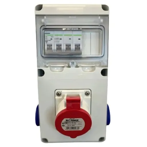 Tablou organizare santier cablat cu 1 priza trifazica 16A si 2 prize simple schuko, IP44 Scame 633.RO0024