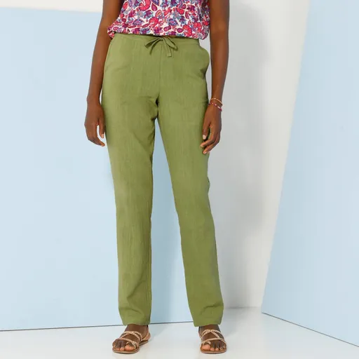 Pantaloni drepți, aerisiți, din bumbac și in