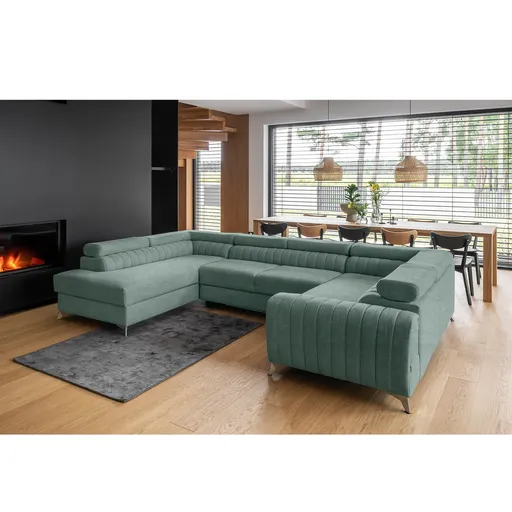 Coltar extensibil stanga 6 locuri ELTAP, LT-100PO, Louis, 347x202x92 cm, lemn/poliester, verde