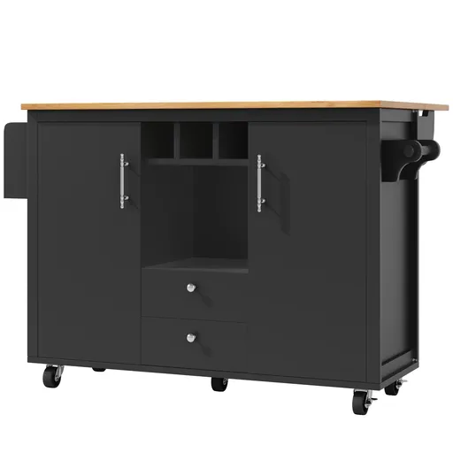 Insulă de bucătărie cu masă rabatabilă, Negru | Aosom Romania