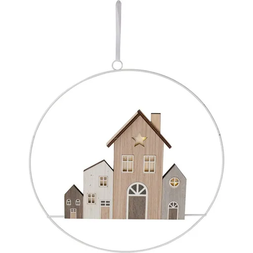 Decorație de Crăciun suspendată Winter Houses, 30cm, luminoasă, cu baterii