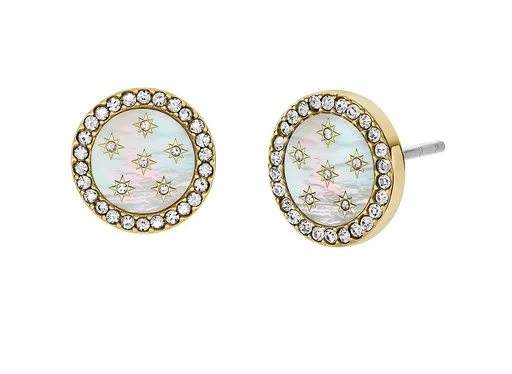 Fossil Cercei fermecători placați cu aur cu sidef și cristale JF04868710