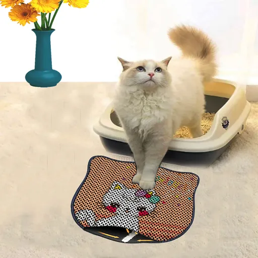 Covoras litiera pentru colectarea granulelor de nisip, Paws & Whiskers, Kdkafa0050, 50% PVC/50% poliester, Multicolor