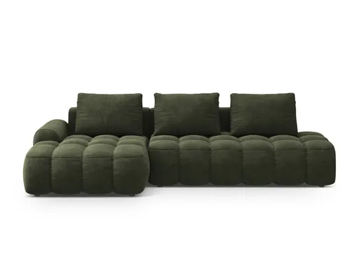 Coltar extensibil stanga 3 locuri, Linz, Cosmopolitan Design, 275x142x84 cm, cotiera dreapta, catifea, verde