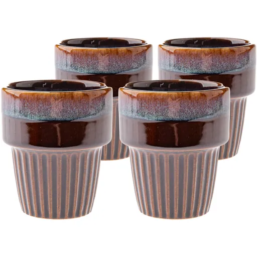 Set de 4 căni ceramice Rustik 100 ml, maro închis, maro închis