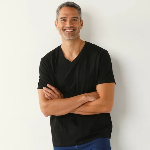 Set de 3 tricouri cu decolteu în V, cu mâneci scurte