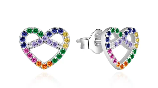 Agato Cercei din argint în formă de inimioară cu zirconii colorate AGT-E173PC