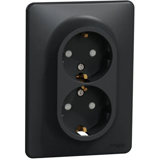 Priza dubla 2P+E, cu obturatoare, Schneider, SDD314221, Sedna Design, antracit