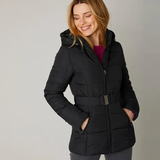 Jachetă matlasată scurtă impermeabilă cu curea și fermoar