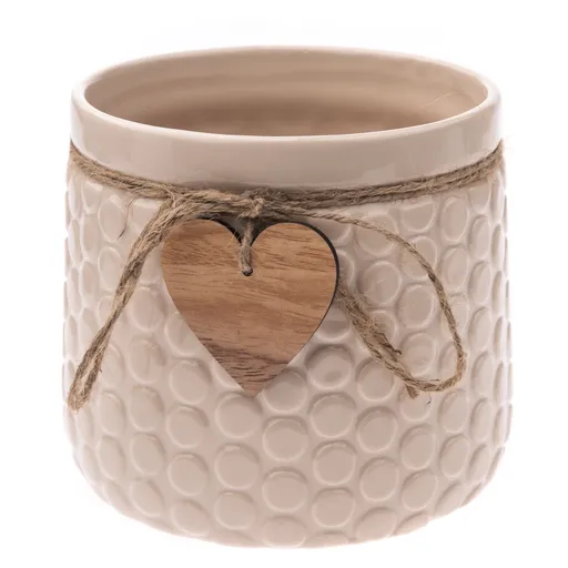 Mască de ghiveci din ceramică Heart, bej,12,5 x 14 cm, bej