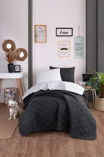 Set cuvertura Single 160x220 cm, 2 piese, L'essentiel Maison, Solid, Gri inchis