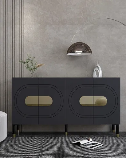 Consola, Hanah Home, Demet, 150x75x35 cm, PAL , Antracit / Aur