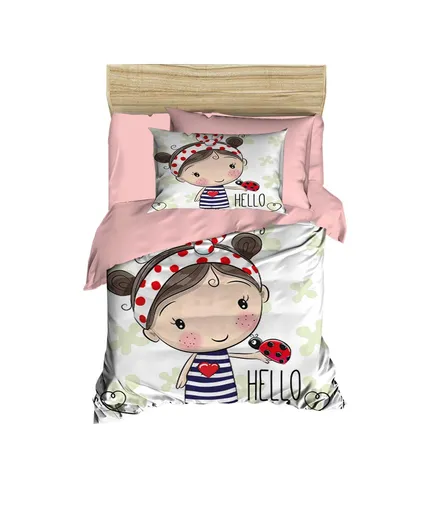 Lenjerie de pat pentru copii, L'essentiel Maison, PH142, Pudră / Alb / Roz