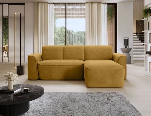 Coltar dreapta 4 locuri ELTAP, Ume, 287x190x88 cm, lemn/poliester, mustar