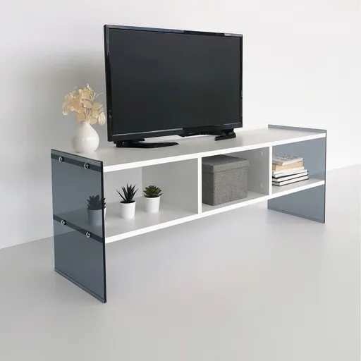 Comoda TV, Hanah Home, TV401, 120x45x35 cm, Alb / Fum