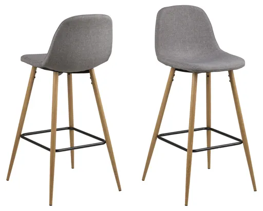 Scaun de bar Wilma, Actona, 46.6x51x101 cm, poliester/otel, gri deschis/natural