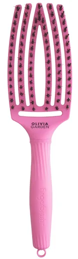 Perie Profesionala Curbata Din Par De Mistret si Nailon Olivia Garden Fingerbrush BoarNylon ThinkPink 2024 Bubble Pink