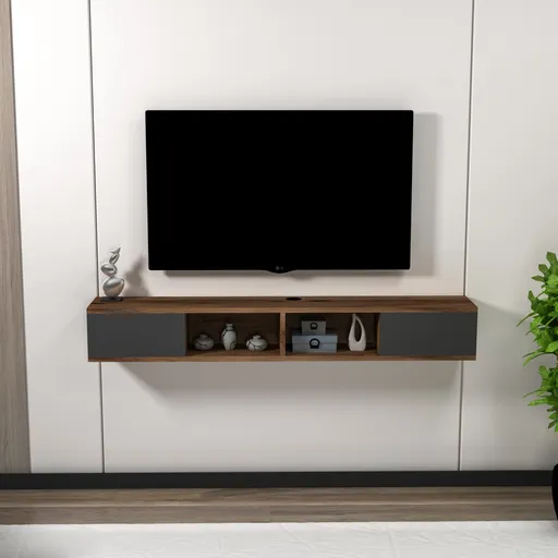 Comoda TV, Hanah Home, Mayer, 140x19.6x22 cm, Nuc deschis / Antracit
