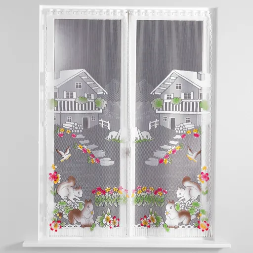 Perdele simple din vitraliu cu motiv de veveriță, set de 1 pereche