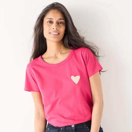 Tricou cu mânecă scurtă, culoare uni, cu etichetă cu inimă