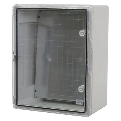 Cutie distributie IP65 din ABS gri, usa transparenta, placa metalica, 400x500x240 mm Plastim PP3017