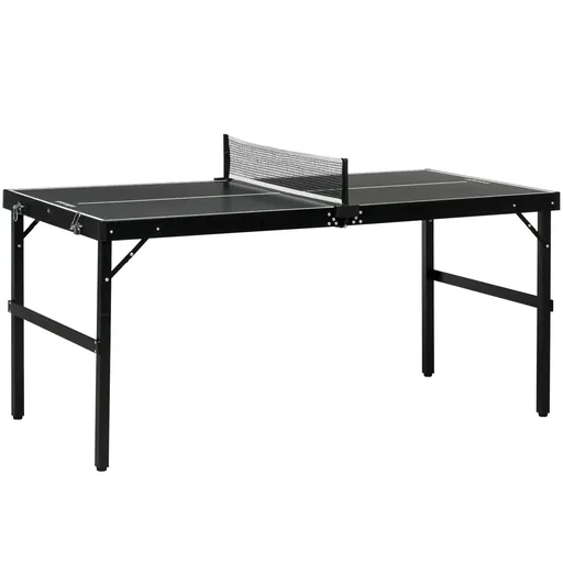 SPORTNOW Masă de Ping Pong Pliabilă cu Mâner de Transport, din Aluminiu și Lemn, 152x76x72 cm, Negru | Aosom Romania