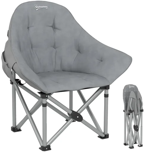 Outsunny Scaun de camping pliabil portabil și ușor cu scaun căptușit, buzunare laterale și sac de transport, gri închis | Aosom Romania