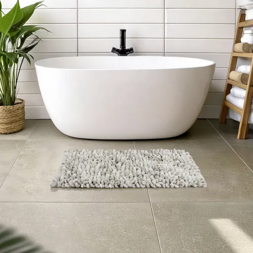 Covoras de baie Lerici, Wenko, 60x90x6 cm, poliester/bumbac, alb/gri