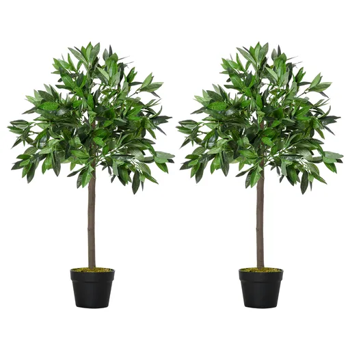 Outsunny Set de 2 Arbori de Dafin în Ghiveci, Plante Artificiale din Plastic pentru Interior și Exterior, Ø16x90A cm, Verde  | Aosom Romania