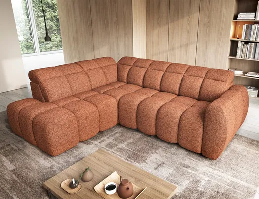 Coltar extensibil stanga 4 locuri ELTAP, LT-30COR, Falconn, 258x208x107 cm, lemn/poliester, caramiziu