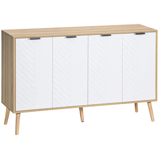 HOMCOM Bufet de depozitare scăzut mobilier cu 2 dulapuri 4 uși model de șevalet rafturi reglabile 120 x 35 x 77,4 cm alb | Aosom Romania