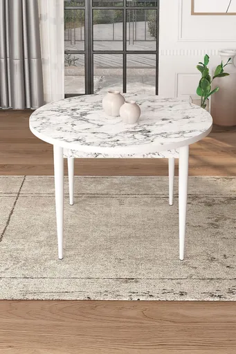 Masa, Hanah Home, Tor, 90x75x90 cm, Marmură albă / Alb