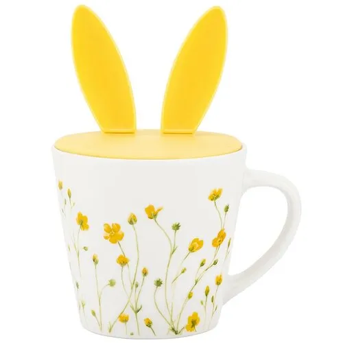 Altom Cană din porțelan Marigolds cu capac dinsilicon, 330 ml