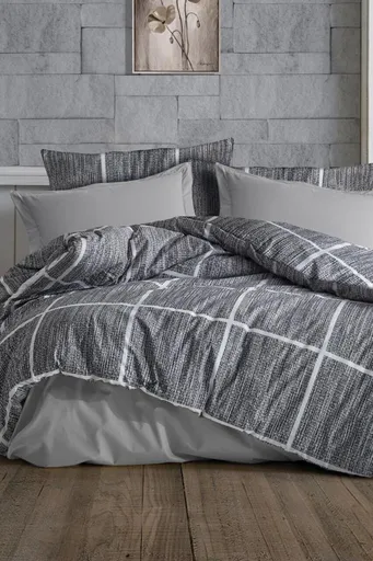 Lenjerie de pat dubla, L'essentiel Maison, Rian, Gri