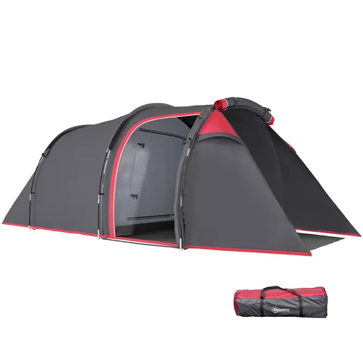 Outsunny Cort pentru Camping 2 Locuri cu Vestibul Mare, Cort Impermeabil Usi cu Fermoar, 426x206x154cm Gri | Aosom Romania