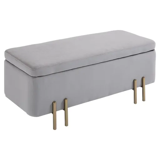HOMCOM Bancă de Depozitare cu Șezut Tapițat și Picioare Lăcuite Aurii, 100x40x42 cm, Gri | Aosom Romania