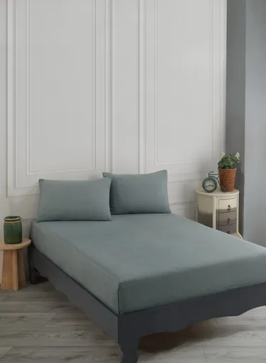 Set de pat dublu (cearceaf cu elastic si perne) 3 piese, L'essentiel Maison, Road Potlu, Bumbac;Poliester, Verde