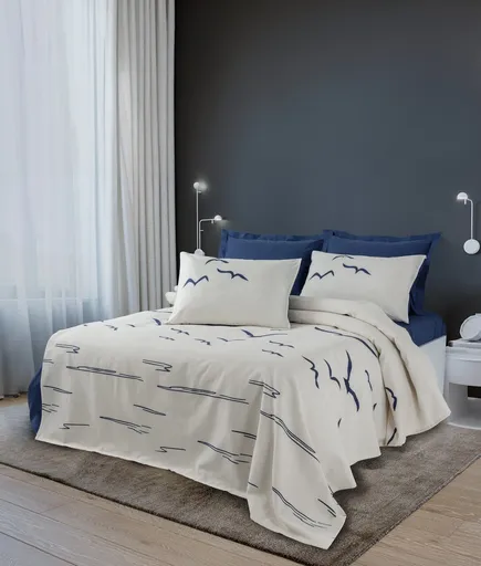 Cuvertura matlasata dubla, L'essentiel Maison, Larum, 50% bumbac / 50% poliester, Albastru inchis