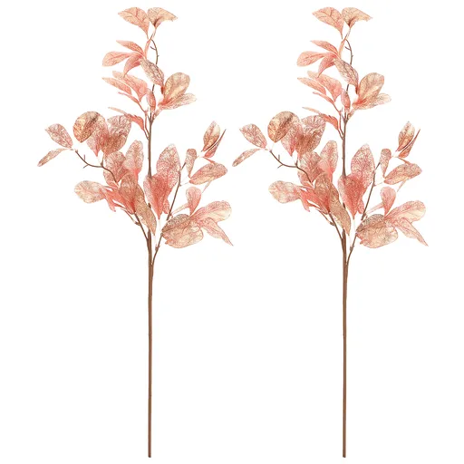 Set de ramuri de Crăciun cu frunze aurii, 2 bucăți, roz, 85 cm