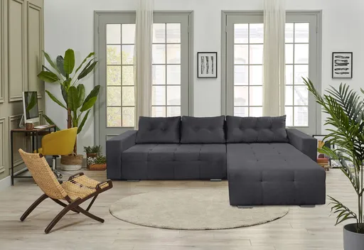 Coltar extensibil Venice, 287x169x96 cm, cu lada de depozitare, Graphite